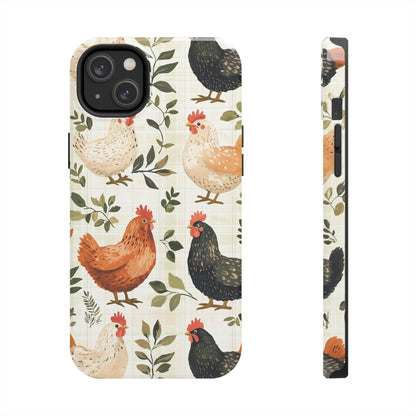 iPhone Case: Vintage Chicken Farmhouse Case – Rustic Leaves Design