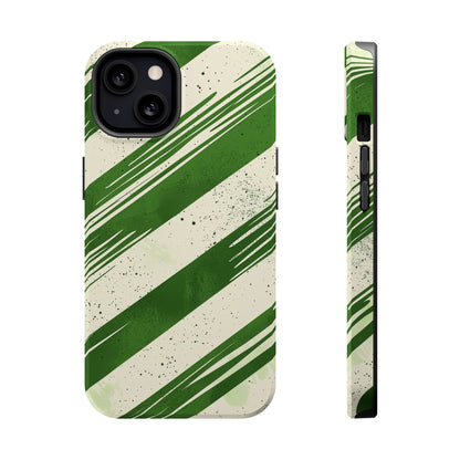 Green Stripes MagSafe iPhone Case – Bold Diagonal Brushstroke Design