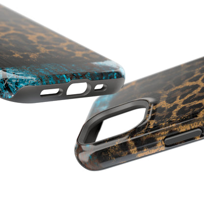 Boho Leopard and Turquoise Tough MagSafe iPhone Case – Rustic Western Design with Dual-Layer Protection