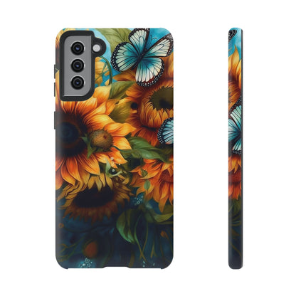 Aqua Blue Butterfly & Sunflower Art – Samsung Galaxy Case