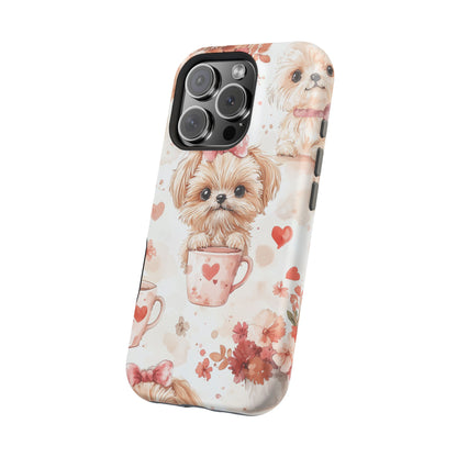 Puppies & Heart Mugs MagSafe iPhone Case – Sweet Dog & Floral Design, Shockproof & Slim