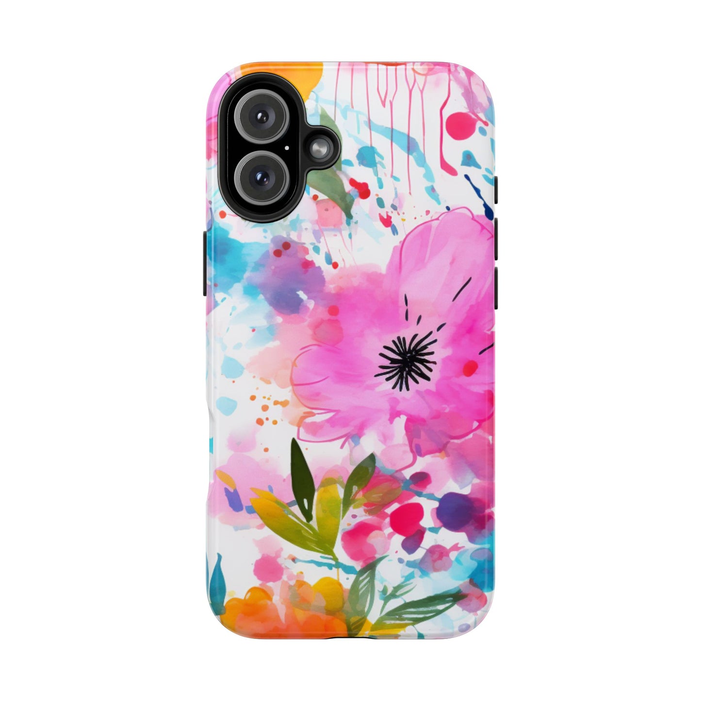 Color Splash Pink & Orange Watercolor Floral - iPhone Case