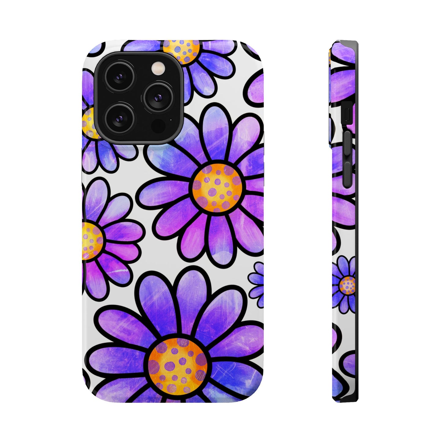 Purple Daisy Delight MagSafe iPhone Case – Slim Profile, Glossy Finish