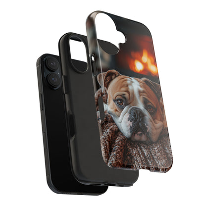 Cozy Bulldog iPhone Case – Fireside-Inspired Protective Cover Description: