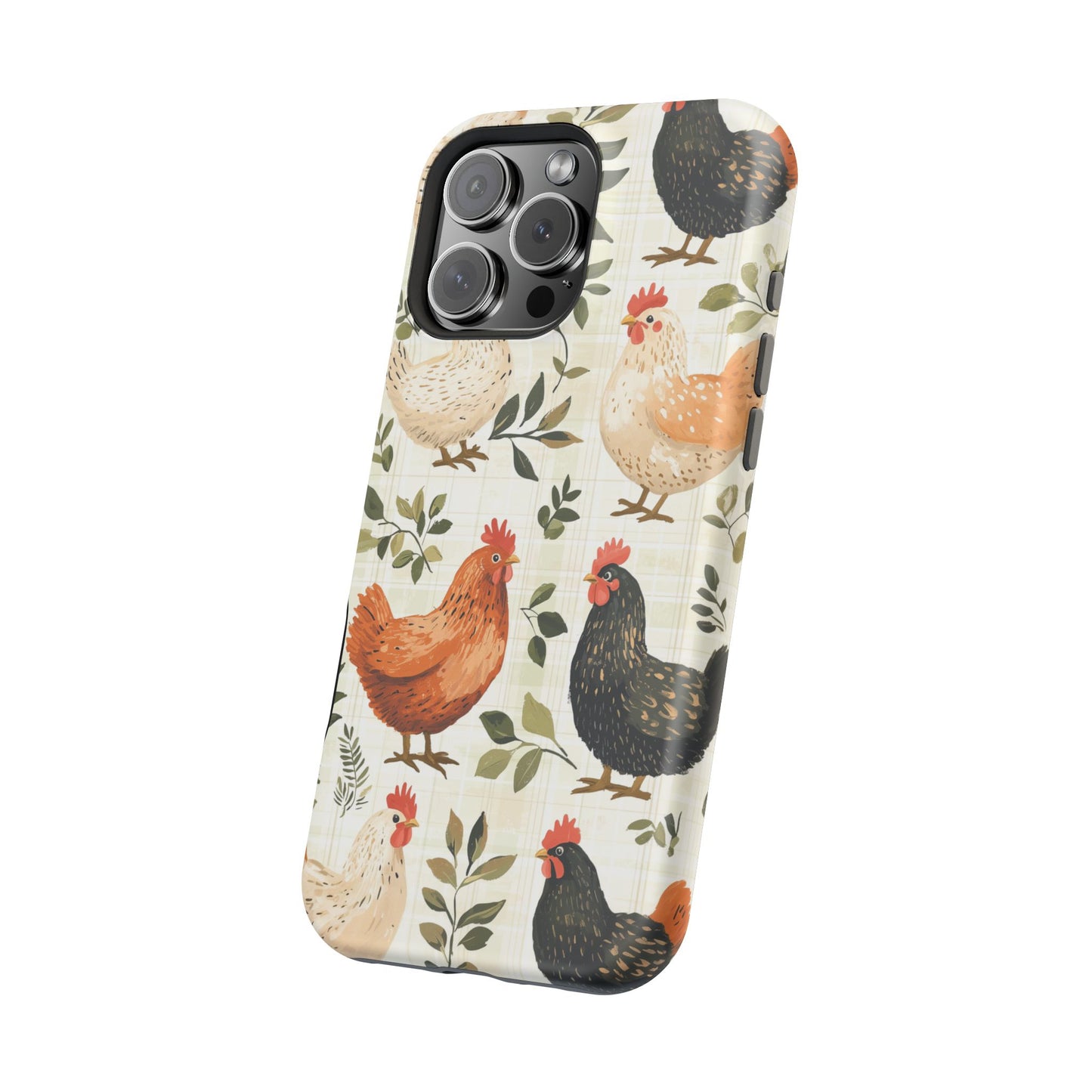 MagSafe iPhone Case: Vintage Chicken Farmhouse Case – Rustic Leaves Design