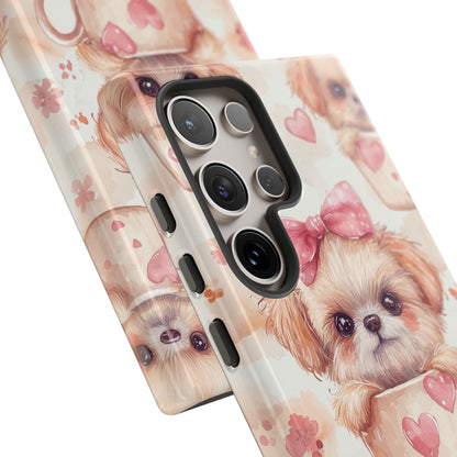 Adorable Puppy in Teacup Samsung Galaxy Case – Tough, Dual - Layer Protection with Cute Pink Bow Design - BOGO Cases