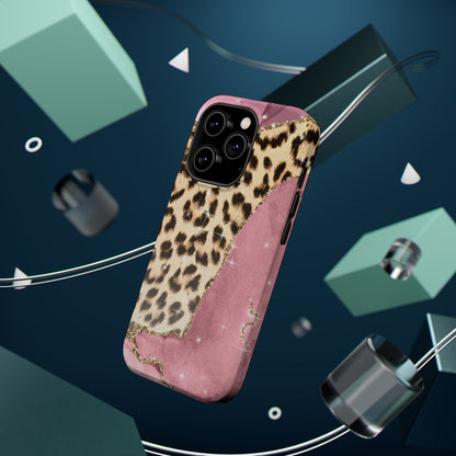 Pink Glam Leopard - MagSafe iPhone Series Case with Glitter Accents