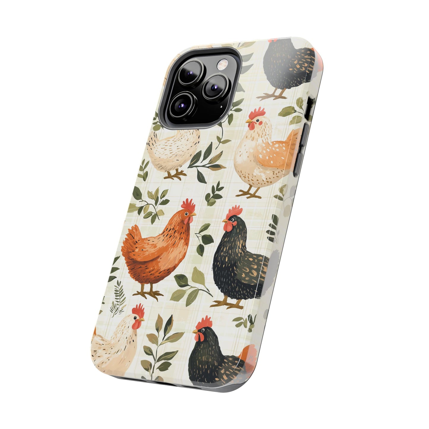 iPhone Case: Vintage Chicken Farmhouse Case – Rustic Leaves Design