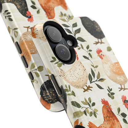 MagSafe iPhone Case: Vintage Chicken Farmhouse Case – Rustic Leaves Design