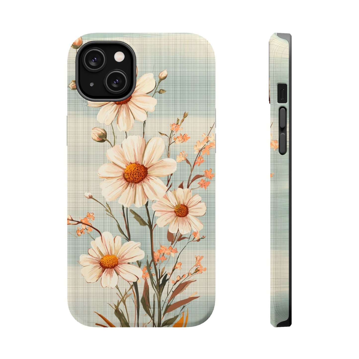 Pastel Green Daisy MagSafe iPhone Case - Floral Plaid Protective Cover