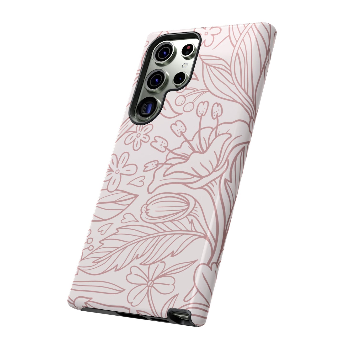 Blush Floral Line Art Tough Samsung Galaxy Case – Delicate Minimalist Design with Dual-Layer Protection