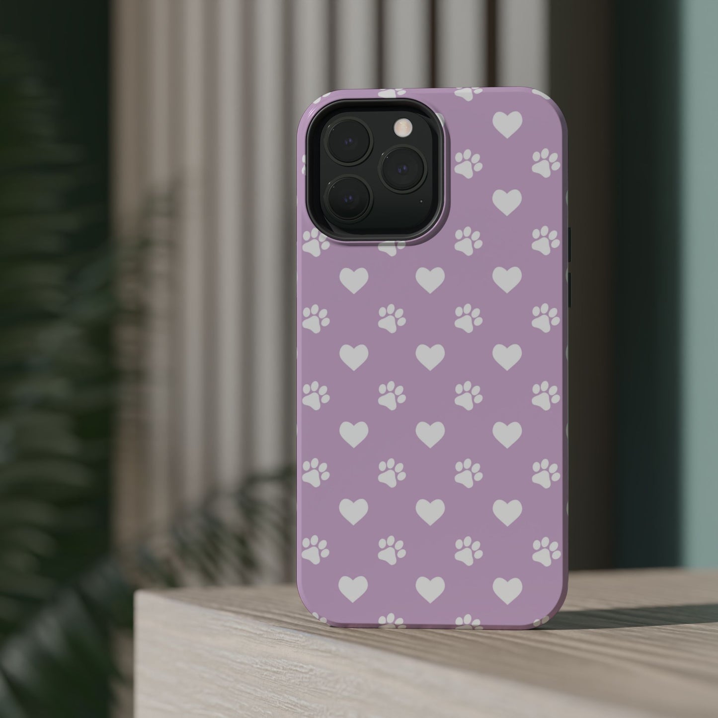 Purple Hearts & Paw Prints - Cute Pet Lover MagSafe iPhone Case