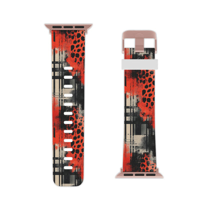 Cheetah Plaid Red & Black Pattern Apple Watch Band