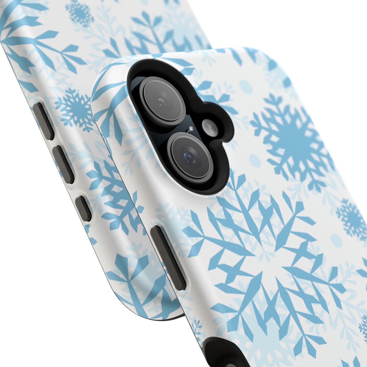 Frosty Blue Snowflakes MagSafe iPhone Case – Shockproof, Smooth Matte Finish, Dual-Layer Design