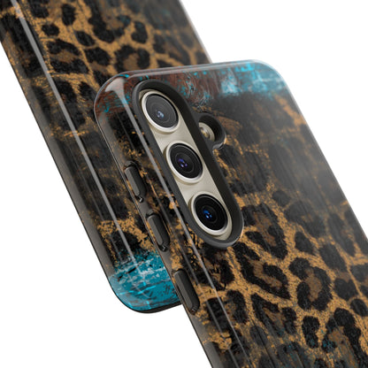 Boho Leopard and Turquoise Tough Samsung Galaxy Case – Rustic Western Design with Dual-Layer Protection