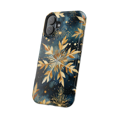 Gold Floral Snowflakes on Midnight Blue - MagSafe iPhone Series Case