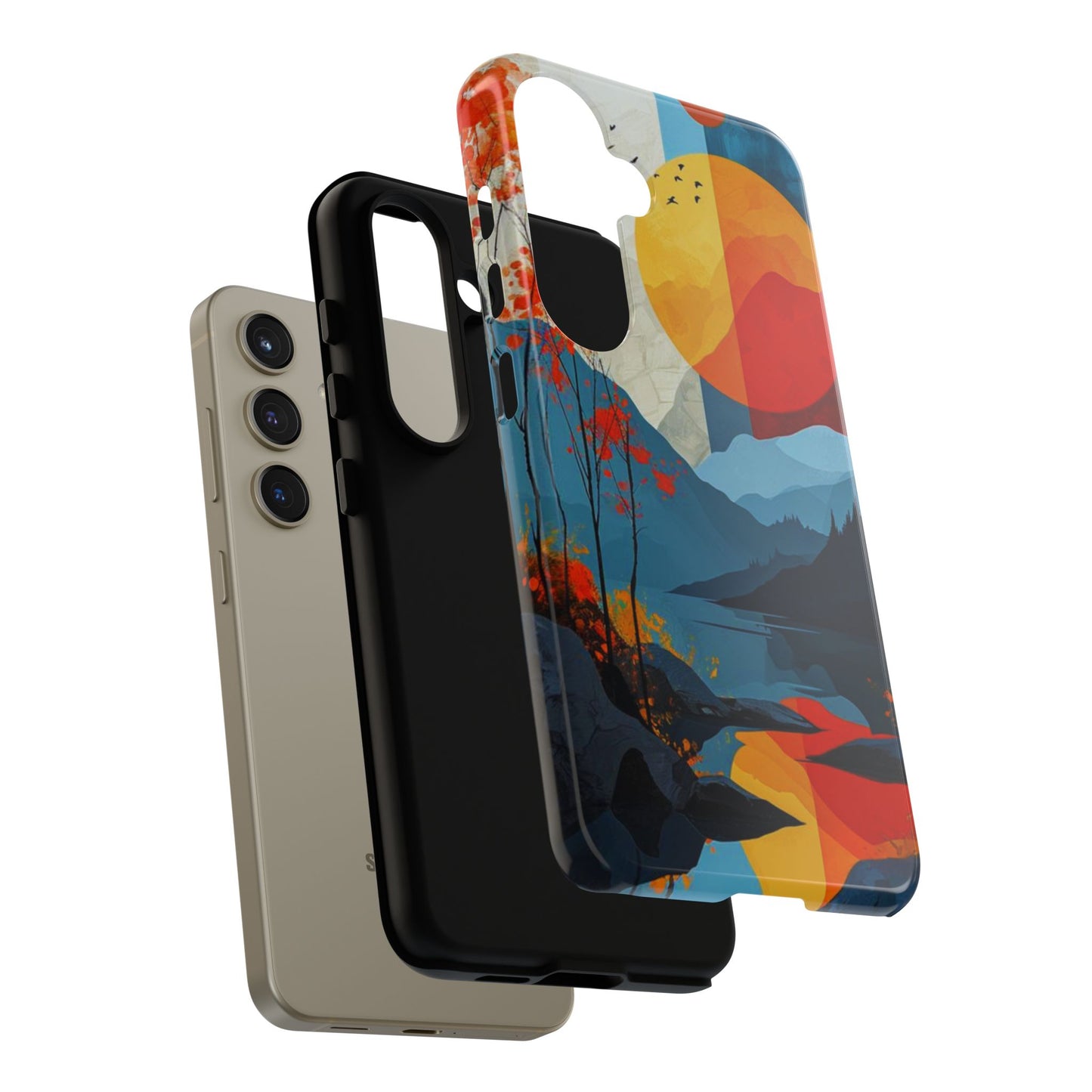 Abstract Autumn Landscape Samsung Galaxy Case – Bold Colorful Sunset Design, Dual-Layer Protection