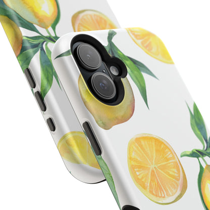 Lemon Grove Watercolor Tough MagSafe iPhone Case – Fresh Citrus Design, Dual-Layer Protection