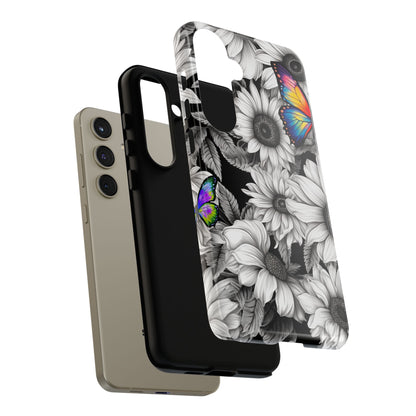 Rainbow Butterflies & Monochrome Sunflowers – Samsung Galaxy Case