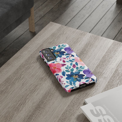 Mystic Bloom – Samsung Galaxy Case with Blue & Pink Watercolor Florals