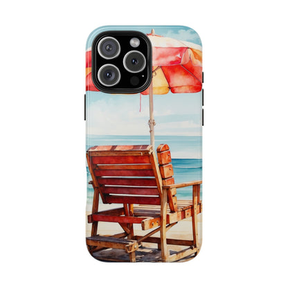 Beachfront Sunset Lounge iPhone Case – Vibrant Watercolor Design