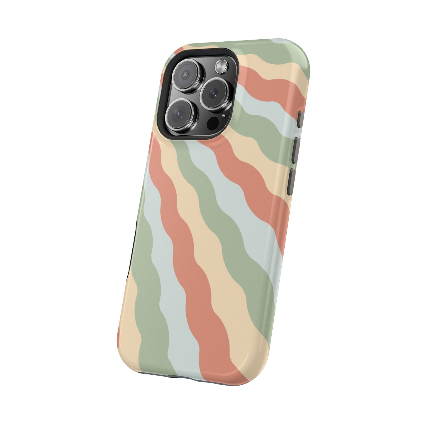 Earthy Retro Waves MagSafe iPhone Case – 70s-Inspired Wavy Stripes in Soft Green, Cream, and Rust