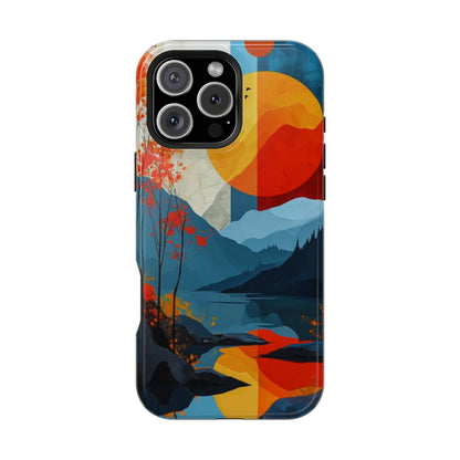 Abstract Autumn Landscape MagSafe iPhone Case – Bold Colorful Sunset Design, Dual-Layer Protection