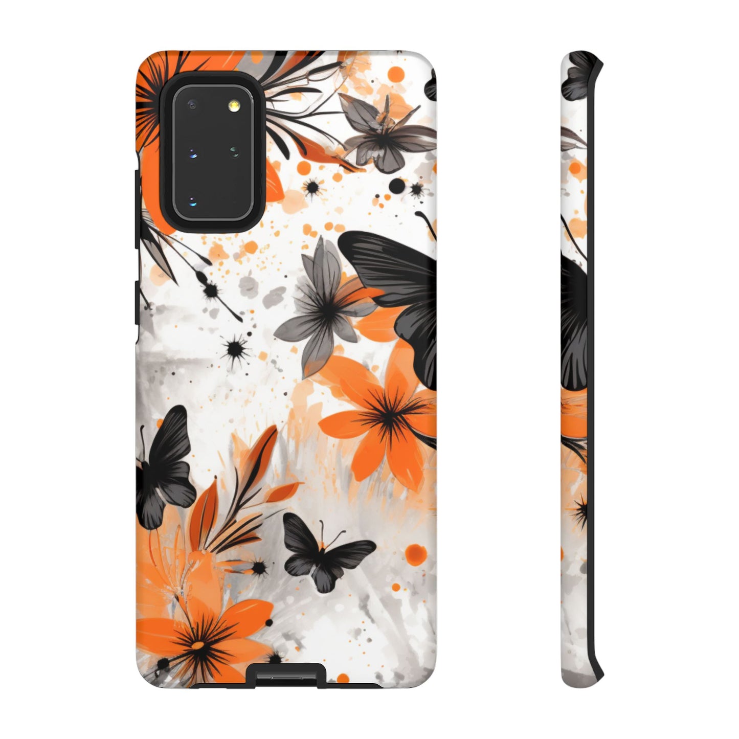Orange Blossom & Black Butterfly Samsung Galaxy Case – Bold Floral Pattern with Modern Abstract Style