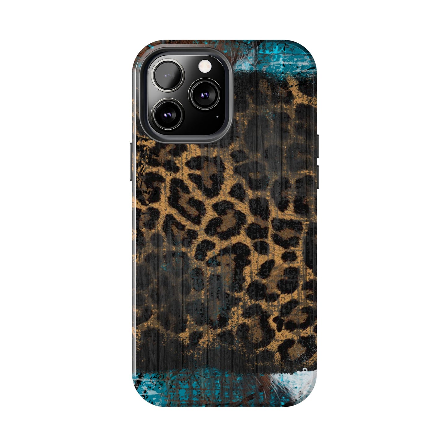 Boho Leopard and Turquoise Tough iPhone Case – Rustic Western Design with Dual-Layer Protection