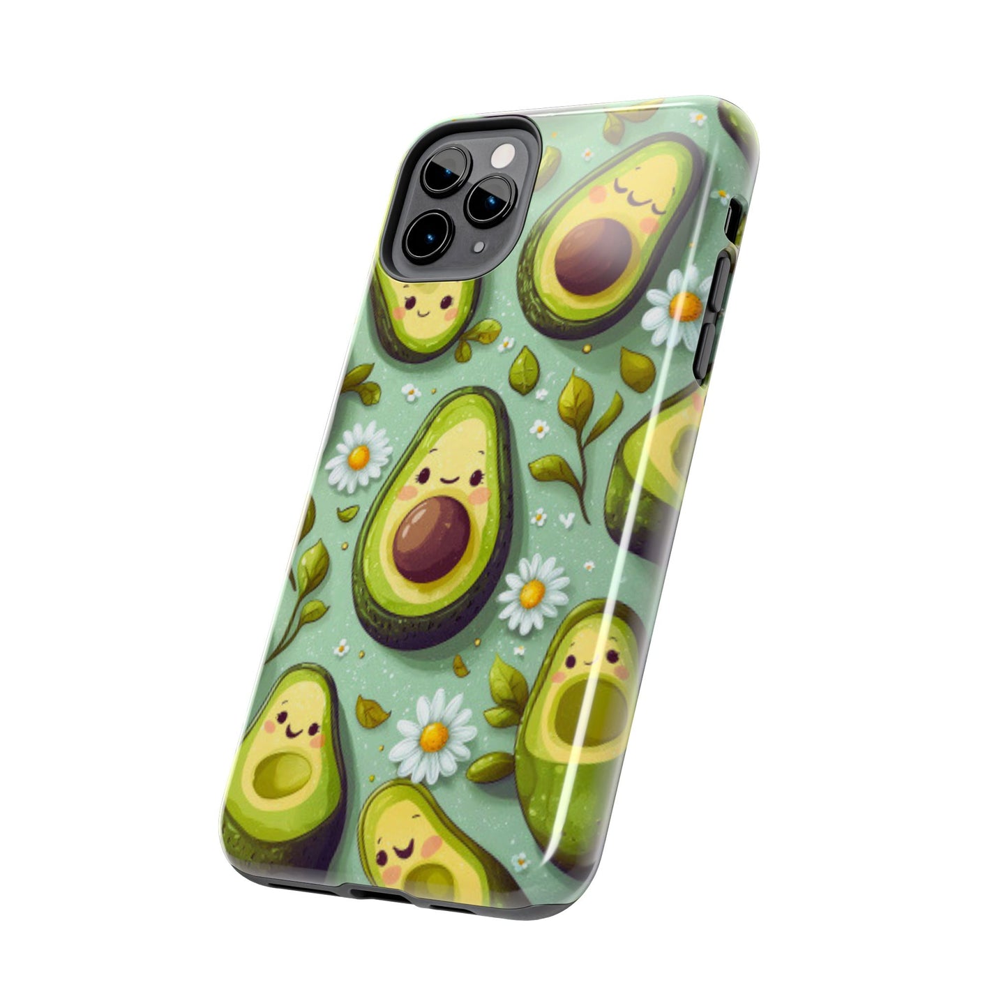 Cute Avocado iPhone Case – Adorable Kawaii Avocados with Daisies, Shock - Resistant - BOGO Cases