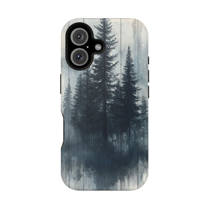 Rustic Pine Forest MagSafe iPhone Case - Blue Toned Woodland Design