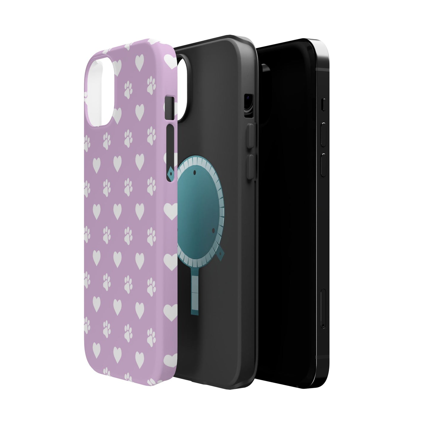 Purple Hearts & Paw Prints - Cute Pet Lover MagSafe iPhone Case