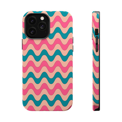 Retro Waves Pattern MagSafe iPhone Case – Shockproof Design with Dual-Layer Protection