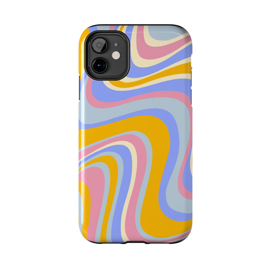 Groovy Pastel Waves iPhone Case – 70s-Inspired Design with Dual-Layer Protection