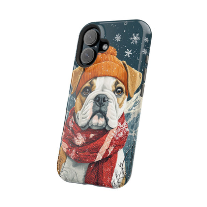 Cozy French Bulldog MagSafe iPhone Case – Rustic Fireplace Protective Cover