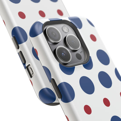 Bold Navy & Red Polka Dot Pattern – MagSafe iPhone Case