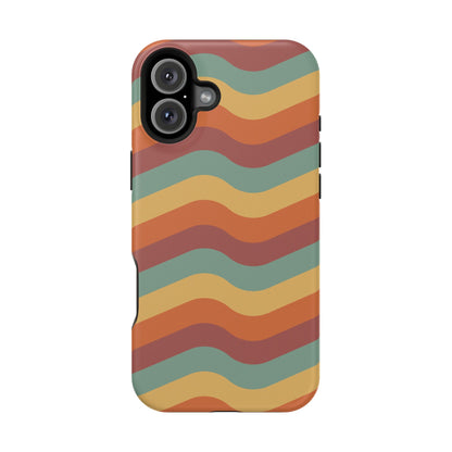 Retro Vibe Wavy Stripes MagSafe iPhone Case – 70s-Inspired in Teal, Orange, and Rust