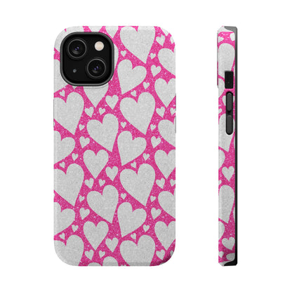 Pink and Silver Glitter Heart Pattern MagSafe Case