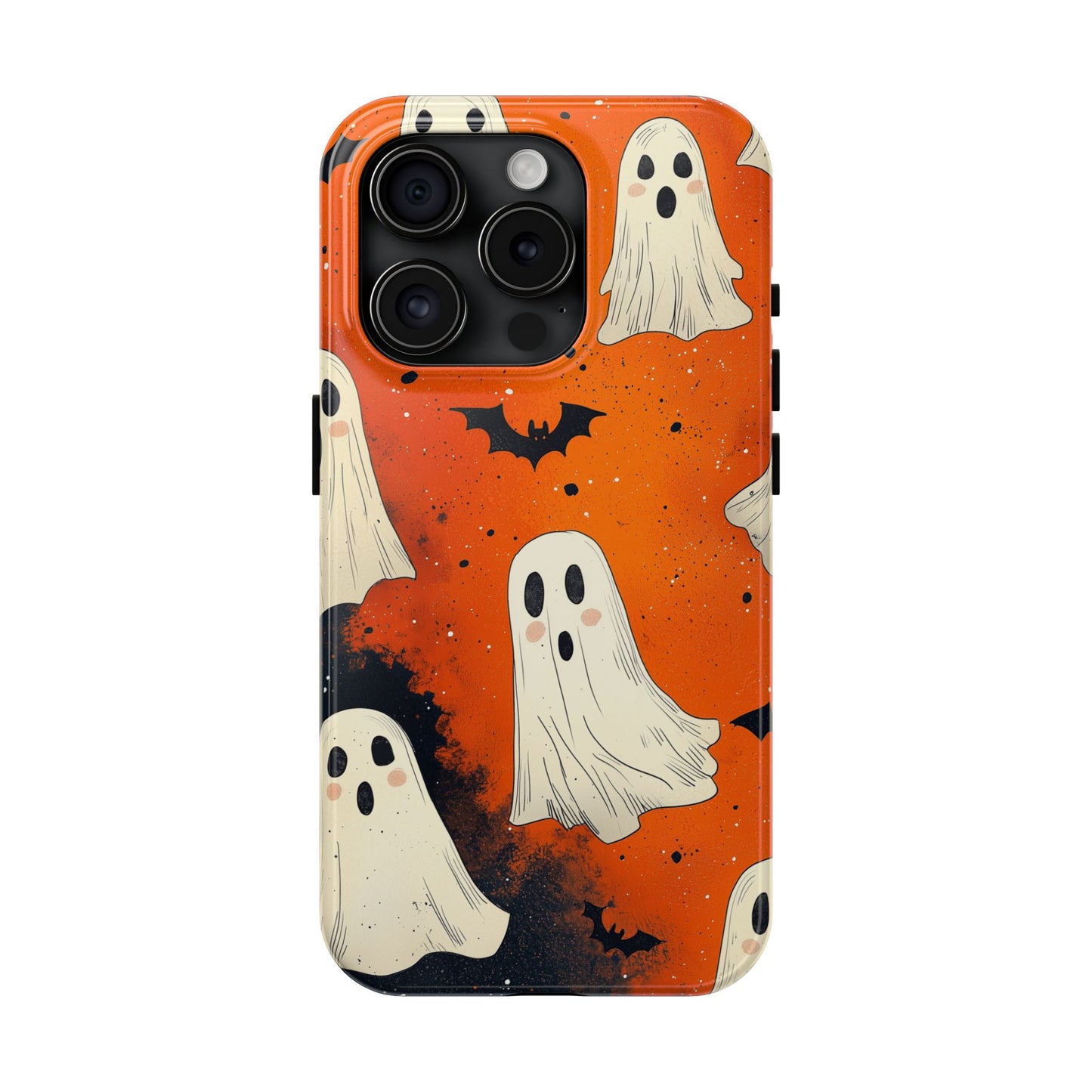 Spooky Ghosts & Bats iPhone Case – Vibrant Orange Halloween Design