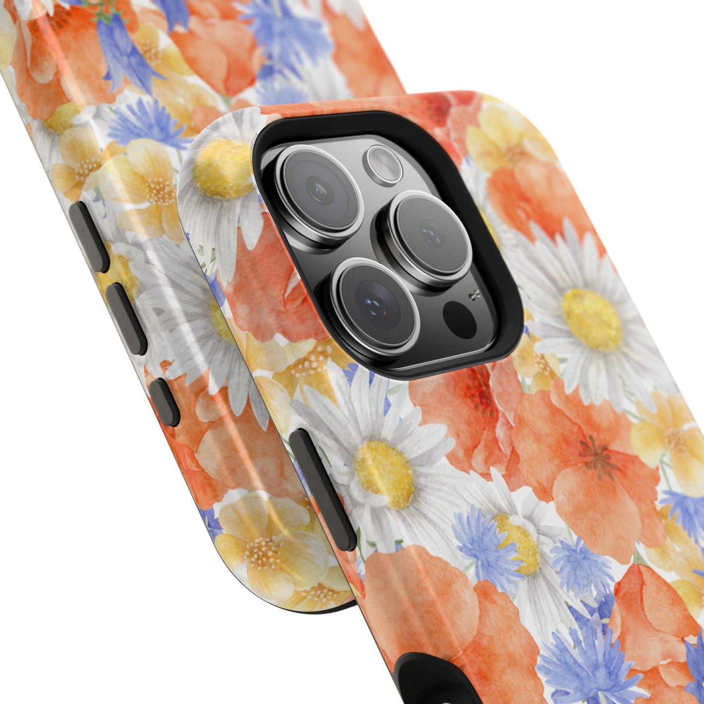 Watercolor Wildflower Pattern MagSafe iPhone Case – Durable Matte Finish with Daisy, Poppy & Cornflower Design