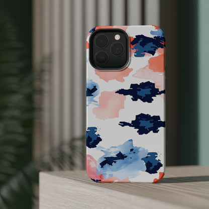 Abstract Coral & Navy Watercolor Design – MagSafe iPhone Case