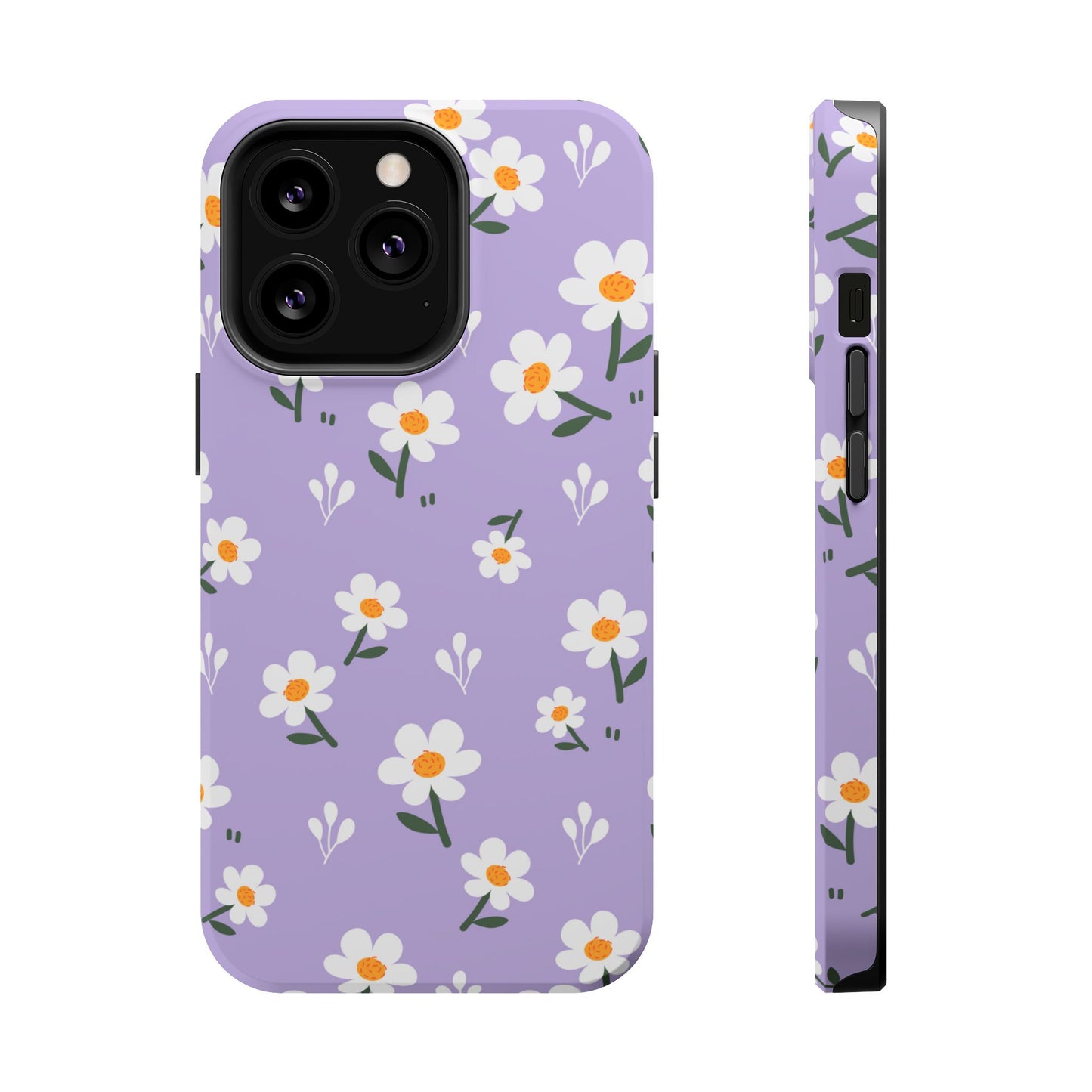 Purple Daisy Garden MagSafe  iPhone Case – Soft Lavender Background, Shockproof Protection with Slim Fit