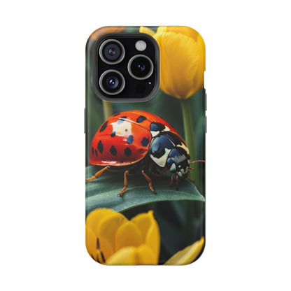 MagSafe iPhone Case: Vibrant Ladybug Amidst a Lush Yellow Flower Garden