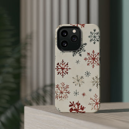 Vintage Red and Gray Snowflake Pattern – MagSafe iPhone Series Case