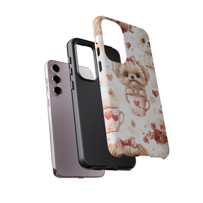 Puppies & Heart Mugs Samsung Galaxy Case – Sweet Dog & Floral Design, Shockproof & Slim