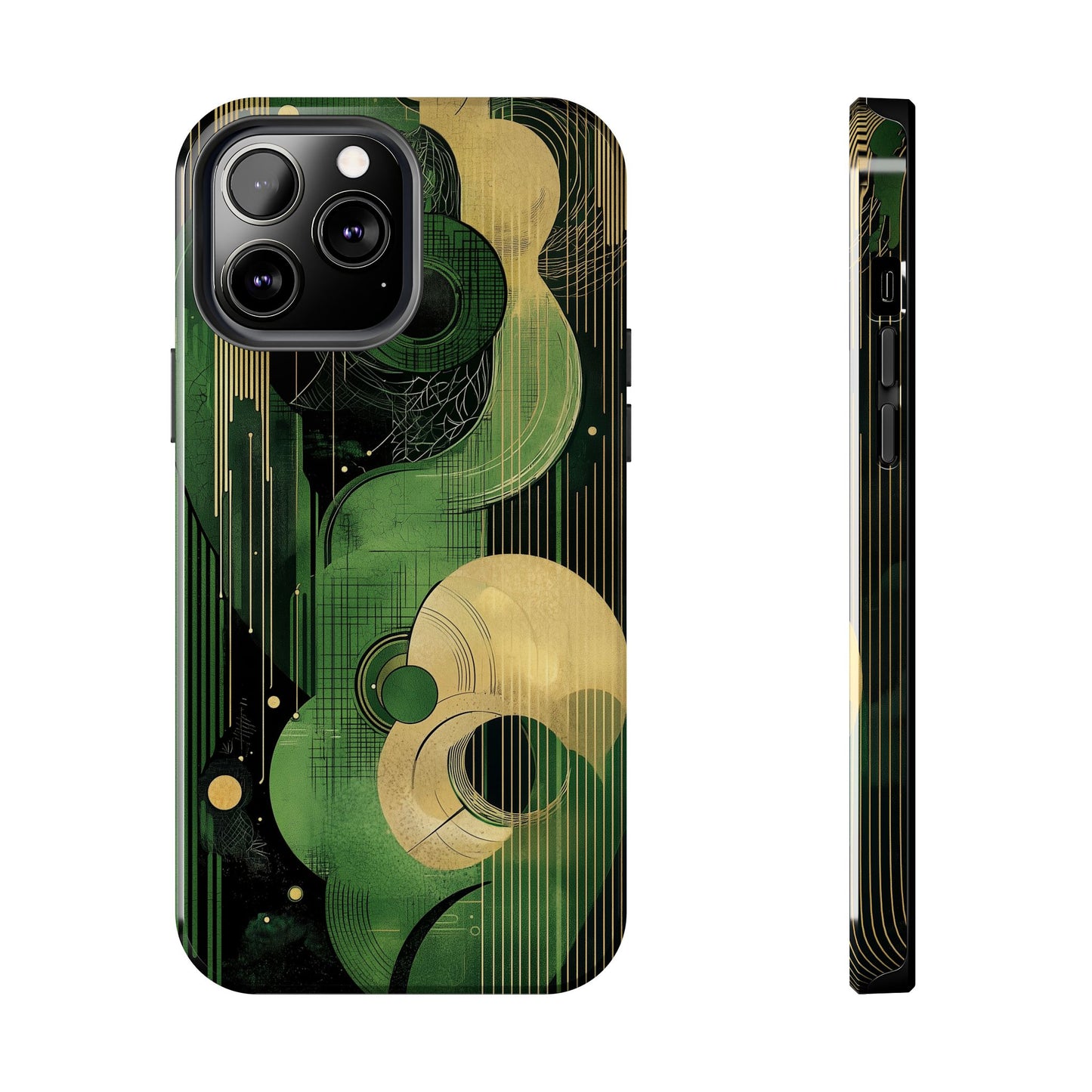 Abstract Green & Gold iPhone Case - Geometric Art Deco Protective Cover