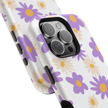 Retro Daisy Flower MagSafe iPhone Case – Pastel Purple & Cream Floral Design with Matte Finish