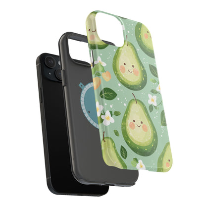 Smiling Avocados Tough MagSafe iPhone Case – Cute Avocado Design, Dual-Layer Protection