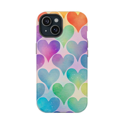 Rainbow Hearts Watercolor iPhone Case – Slim Design, Glossy Finish