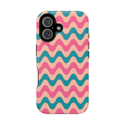 Retro Waves Pattern MagSafe iPhone Case – Shockproof Design with Dual-Layer Protection